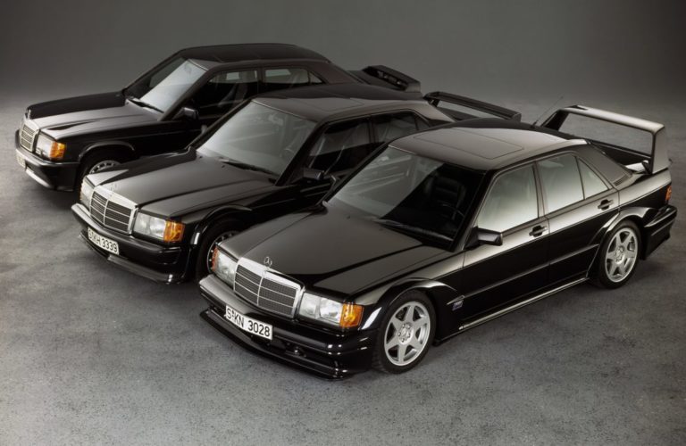 Evolution (von links): Mercedes-Benz 190 E 2.3-16, 190 E 2.5-16 Evolution II und 190 E 2.5-16 Evolution II.
